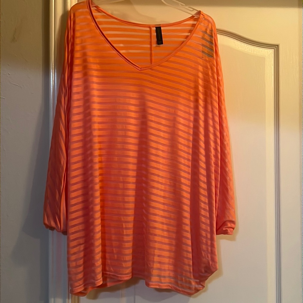 Lane Bryant Striped Sheer Short Sleeve Top Size 26/28